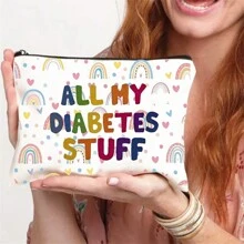 1 Pc Fashionable Polyester Travel Cosmetic Bag - Zipper Closure, Stylish Design, Perfect Gift For Diabetic Grandma, Grandpa, Mom, Dad, Sister, Brother For Birthday - Fun And Quirky Medicion Supplies Bag