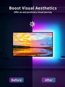 24KEY Bluetooth LED Lights For TV, 3.2FT-49FT  TV Led Lights For 19-100 Inch, Cuttable, Music Sync Mode, Color Changing, Bluetooth APP Remote Control TV LED Strip Lights For Bedroom, - RGB - View 3