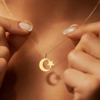 Stainless Steel Gold Crescent And Star Necklace Pentagram Necklace Religious Amulet Chock Jewelry