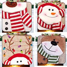 Tất Giáng sinh - Thân bằng vải lanh họa tiết kẻ caro đen và đỏ, có thiết kế 3D hình ông già Noel/người tuyết/tuần lộc/gấu bắc cực, trang trí tường nhà ngày lễ Giáng sinh, đồ trang trí treo cây thông Noel, tất quà tặng, Giáng sinh - Vải lanh giả màu vàng - Xem 3