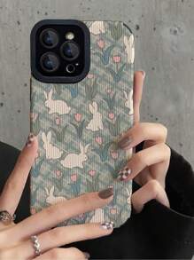 1 szt. Retro królik w paski wzór ze sztucznej skóry miękka anty-upadek anty-odcisk palca odporna na wstrząsy etui na telefon kompatybilne z iPhone'em i modelami - Wielokolorowe - Zobacz 1