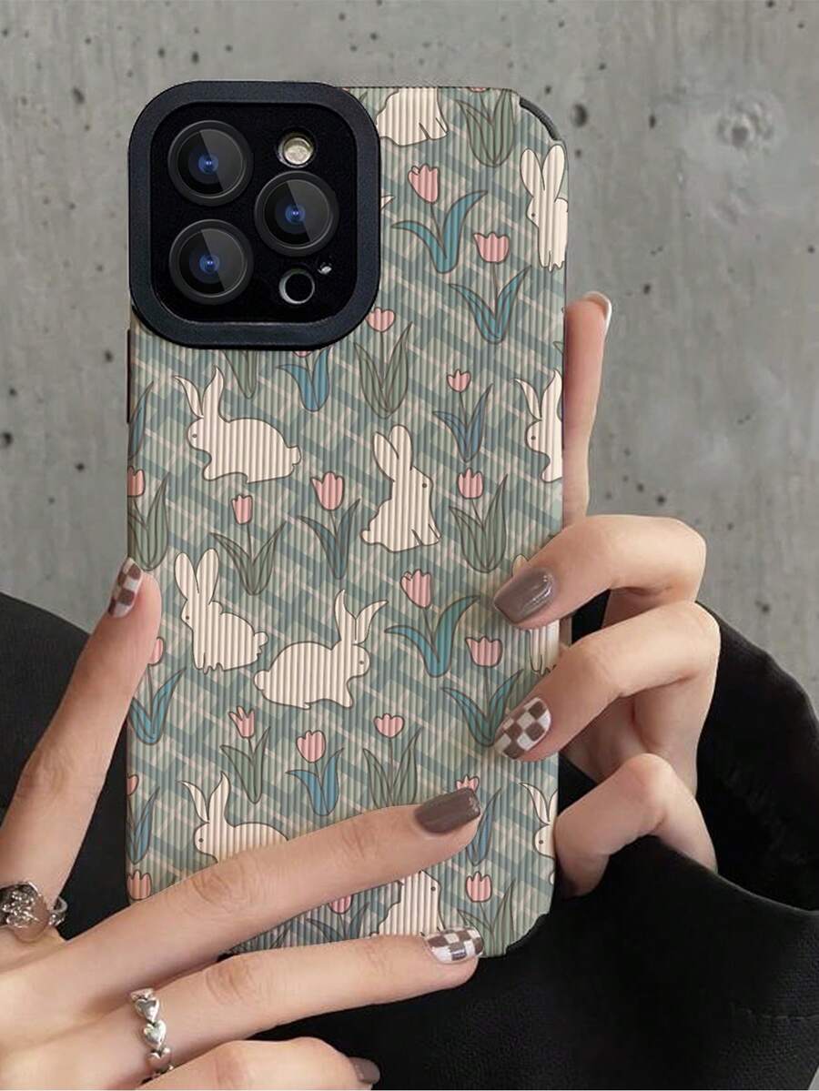 1 szt. Retro królik w paski wzór ze sztucznej skóry miękka anty-upadek anty-odcisk palca odporna na wstrząsy etui na telefon kompatybilne z iPhone'em i modelami - Wielokolorowe - Zobacz 1