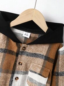 2 peças/conjunto de jaqueta xadrez casual com capuz para meninos + calças, outono (camiseta não incluída) - Multicolorido - Ver 3