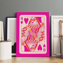 1pc Creative Canvas Hanging Poster, Jack Queen Poker Cardboard Pink Print, Canvas Wall Art, Artwork Mural, Can Be Used As Gift, Bedroom, Office, Living Room, Cafe, Bar, Wall Decor, Home And Dorm Decoration