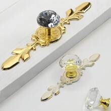 5 Pieces Set Of Elegant Gold Rhinestone Crystal Glass Handles With Tray - Polished Finish, Highly Attractive Multifunctional Kitchen, Bathroom And Office Decorative Glass Handles, Crystal Handles For Drawers And Cabinets - Multicolor - View 4