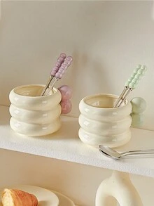 1 pieza Cuchara de acero inoxidable con mango de perla, cuchara de postre de lujo, cuchara para revolver café, para uso doméstico - Multicolor - Ver 4