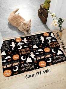 1 Stück großer rechteckiger Halloween Kürbis Geist rutschfester Polyester Bodenmatte - Schmutzabweisend, waschbar, maschinell hergestellt - für Wäsche, Bad, Eingang, Flur, Gothic Dekor, ästhetische Kunstbedarf, Vintage Halloween Dekor, Party Geschenke - Verschiedenfarbig - Übersicht 14