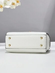 Metal Decor Square Top Handle Bag Contrast Color Flap Shoulder Bag For Women3 - White - View 7