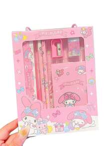 Sanrio Sanrio My Melody Kuromi Cinnamoroll Hello Kitty Riglă de desene animate Ascuțitoare de creioane Eraseră Set de caiet Desen creativ Rechizite de birou Kitty Cat Kit de papetărie Cadouri (Unele părți pot fi aleatorii) (Designul pachetului este aleatoriu)