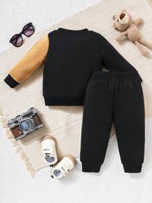 2 Stück Baby Jungen Set mit besticktem Bären, Rundhals Langarm Sweatshirt und Hose, Herbst/Winter