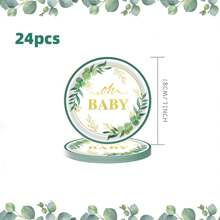 24pcs Oh Baby Paper Plates Napkins Supplies Set, Sage Greenery Baby Shower Party Supplies, Cake Dessert Plates, Eucalyptus Disposable Tableware Decorations Party Platters, Dish Tray For Boys Girls Birthday, 24 Guests, Christmas Party Christmas Decor Christmas Decorations Christmas Gifts And Decor Decorations S
