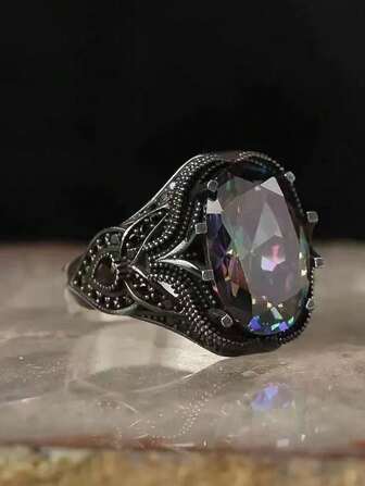 Retro Fashion Unique Niche Design Creative New European And American Egg-Shaped Colorful Men's Ring, Luxurious And Elegant