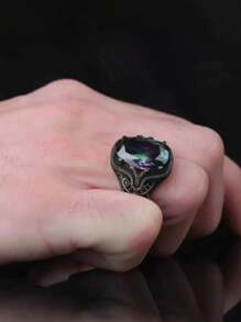 Retro Fashion Unique Niche Design Creative New European And American Egg-Shaped Colorful Men's Ring, Luxurious And Elegant - Antique Silver - View 2