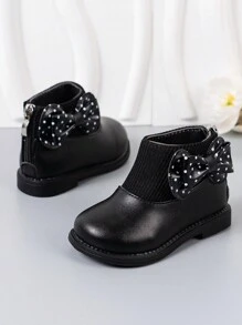 1 Pair Solid Color Girls' Boots With Bow, Anti-Slip Soles, Fashionable And Cute