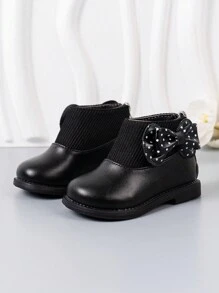 1 Pair Solid Color Girls' Boots With Bow, Anti-Slip Soles, Fashionable And Cute