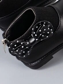 1 Pair Solid Color Girls' Boots With Bow, Anti-Slip Soles, Fashionable And Cute