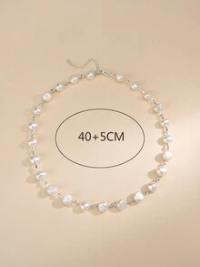 1条925纯银天然珍珠项链，适合母亲节、情人节、婚礼、订婚、新娘、生日礼物 - 白色 - 查看 4