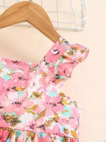 少女花印無袖海灘風裙子，夏季 - 粉色 - 查看 5