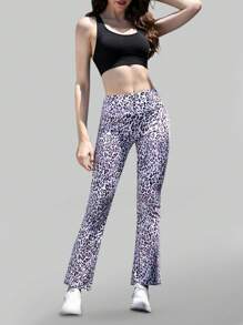 1pc Women Digital Print Tie Dye Wide Leg Yoga Pants High Waist Flared Workout Leggings For Outdoor Sports - Baby Pink - View 5