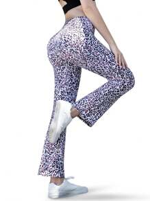 1pc Women Digital Print Tie Dye Wide Leg Yoga Pants High Waist Flared Workout Leggings For Outdoor Sports - Baby Pink - View 3