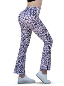 1pc Women Digital Print Tie Dye Wide Leg Yoga Pants High Waist Flared Workout Leggings For Outdoor Sports - Baby Pink - View 2