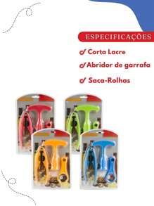 KIT Conjunto 3 Abridor de Garrafa Saca Rolha Cortador de Lacre 3 pçs Utilidades Casa Cozinha Bebidas Bar - Azul - Visão 3
