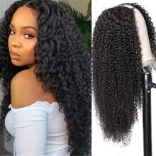 TAHIKIE Curly V Part Lace Wig Human Hair Curl Brazilian Virgin Human Hair Wigs For Women V Part Wig V Shaped No Leave Out Glueless 180% Density - Natural Black - Xem 9