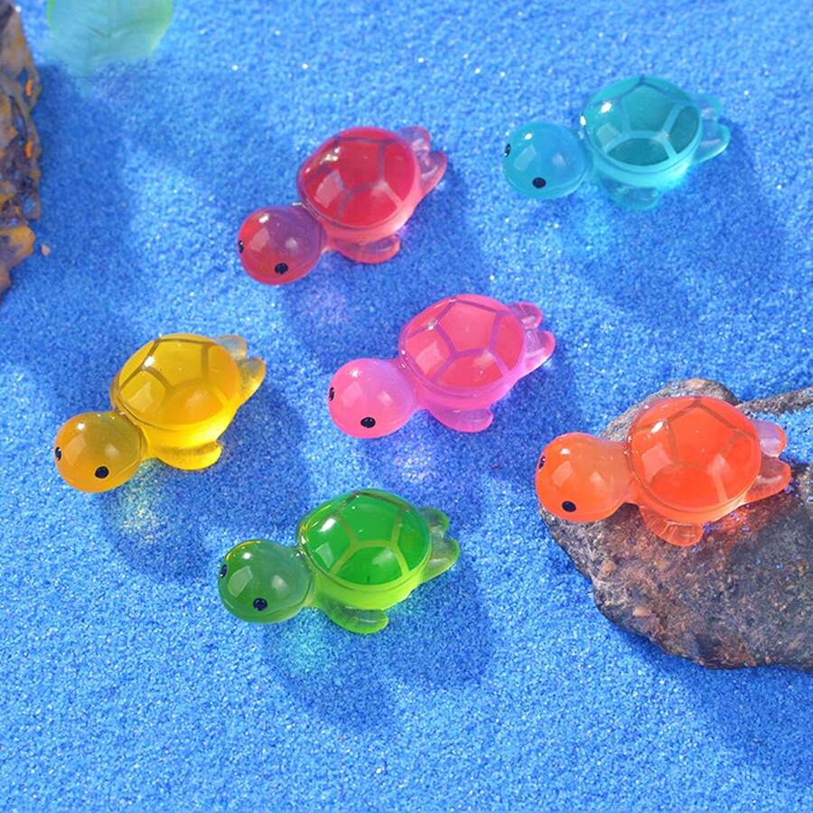9pcs Glow-In-The-Dark Turtle & Duck Aquarium Decor Ornaments
