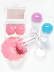 4件套美甲印花板套装，含刮刀，全新印花板，硅胶印头，法式美甲花朵图案印花工具 - 彩色 - 查看 2