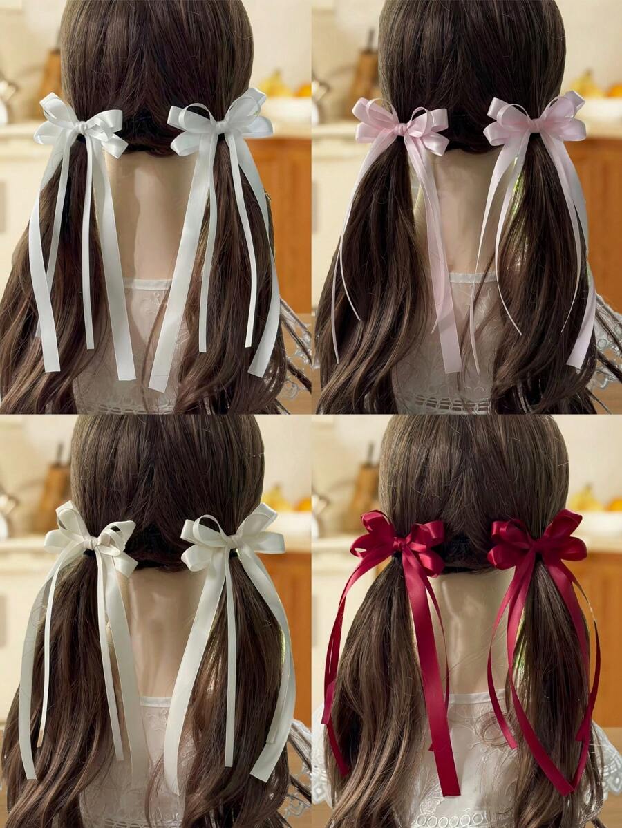 2 piezas Clips para el cabello de niña con lazo dulce y transparente