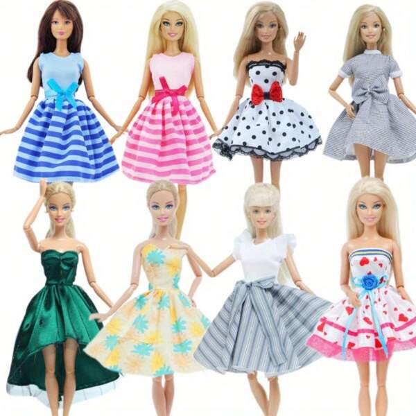 1 Set Doll Dress Fashionable Striped Dress, Bow Decor Casual Outfit, 11.8 Inch Doll Accessories Party Costume, DIY Toy (Doll Not Included)