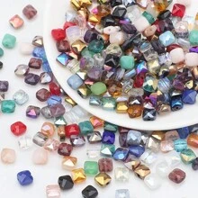 50 hạt thủy tinh 6mm, dạng lưới phẳng, nhiều màu sắc để làm vòng cổ, vòng tay, hoa tai, móc chìa khóa, dây điện thoại và đồ thủ công, làm quà tặng - hình vuông phẳng 6mm màu - Xem 2