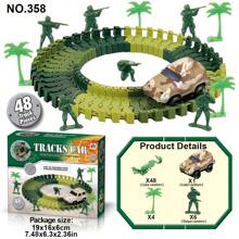 各种可组合军事和恐龙系列玩具套装，包括轨道、士兵、车辆、坦克、恐龙小雕像，适合儿童、生日/复活节礼物（配件颜色随机，建议为 1 辆车准备 2 节 AAA 电池），返校 - 彩色 - 查看 13