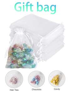 10pcs/5/3 Organza Bags Small Gift Bags Candy Bags Candy Packaging Transparent Bags Solid Color Gift Wrapping Bags Jewelry Bags Drawstring Drawstring Shopping Bags NetGift Bags Bulk Suitable For Wedding Party Gifts Halloween Christmasjewelry Box,Jewellery Box,Jewelry Organiser For Women And Girls,Jewelry Holder, Ideal For Halloween Earrings,Necklace,Rings,And Wedding Accessories;Also Suitable For  Home Decor And Bridesmaid Gift - Multicolor - View 1