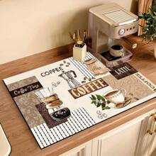 1 件咖啡/南瓜印花厨房橱柜碗碟干燥垫，防水超强吸水，隐藏污渍，碗碟架干燥垫，咖啡机垫，硅胶防滑橡胶底软垫 - 彩色 - 查看 16