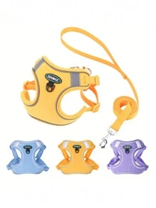 1件装亮色宠物胸背带套装，可调节织带和反光条，舒适保暖内衬，适合胸围14.6-30英寸的宠物 - 藍色 - 查看 4