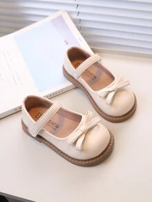 Girls' Beige Leather Shoes With 3D Butterfly Decor, Round Toe, Solid Color, Mini Elevated, Waterproof, Princess Style, Suitable For Daily Casual Wear, School Days, Outings, Also Fit For Spring And Summer (Size 30-34) - Beige - View 4
