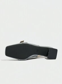 复古法式风格纯色优雅通勤粗跟金属扣高跟凉鞋，女士新款夏季约会居家服，优雅女式高跟鞋 - 灰色 - 查看 6