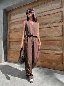 Fkmoda Tailored Palazzo Pants - 巧克力棕 - 查看 2