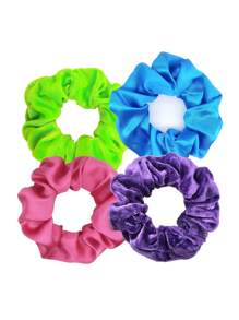 D EXCEED 4 件装霓虹发圈 80 年代、90 年代女士发饰，优质雪纺大号霓虹粗马尾弹力橡皮筋，适合摇滚派对服装 - 多色 - 查看 15