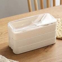 1pc 3-Layer Bento Lunch Box Meal Prep Container With Cutlery, High Capacity For Office, School - Multicolor - View 4