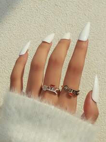 2 piezas Juego de joyas para mujer: Personaje de dibujos animados y anillos con forma de corazón de metal dorado, adecuado para parejas, mejores amigas, madre-hija, amor, anillos con cara sonriente bonita, regalo para amiga, cumpleaños de mamá, recuerdo de amistad - Conjunto de anillos con figuras de amor - Ver 4