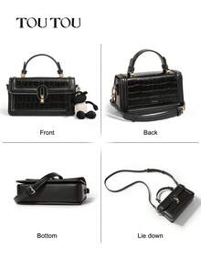 TOUTOU Túi xách tay họa tiết cá sấu thanh lịch, nhẹ, đơn giản, công sở, nhỏ gọn, sang trọng, túi vuông, ví da sợi nhỏ thời trang màu đen, túi tote quai xách, túi đeo vai màu trơn cổ điển tối giản, túi đeo chéo có nắp khóa xoay, dây đeo có thể điều chỉnh - Nhiều màu - Xem 10