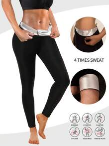 2025 Summer New Women Solid Color Sauna Sports Pants High Waist Butt Lifting Sexy Fitness Leggings Slim Workout Waist Training Trousers, Butt Lifting Sauna Shaping Capri Pants, Women Slimming Tight Sports Leggings Yoga Gym Compression Pants Tummy Control, Create Perfect Body Shape Gym Accessories - Silver - View 1