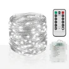 Fio de Luz de Fada com Controle Remoto e Timer, 33ft 100 LED/66ft 200 LED, Luz de Corda Interna e Externa com Plugue, 8 Modos de Luz Intermitente, Adequado para Quartos e Casamentos (Branco Frio) - Multicolorido - Visão 1