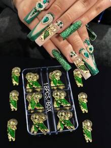 5PCS/6槽，18PCS/7槽，21PCS/7槽，28PCS/7槽金色底座3D立体绿衣耶稣图案混合美甲装饰，DIY立体美甲用品 - 彩色 - 查看 1