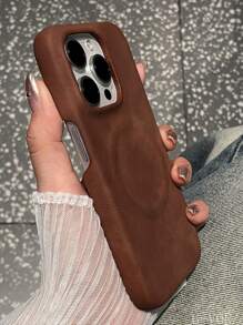 1 件奢华羊皮无线充电哑光手机壳兼容 iPhone 16 15 14 13 12 Pro Max 商务男女通用 INS 柔软硅胶后盖 - 棕色 - 查看 5