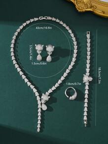 4 pièces Ensemble de collier, boucles d'oreilles, bague et bracelet de luxe avec motif léopard/tigre, pierres de zircone cubique blanche, forme de feuille. Ensemble de bijoux pour femme pour fête et mariage, cadeau pour la Saint-Valentin