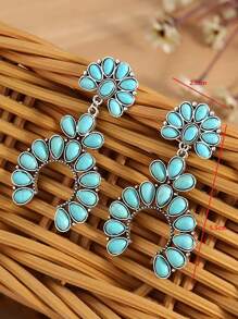 1 Cặp Hoa tai vòng tròn hình học màu ngọc lam phong cách phương Tây cổ điển dành cho nữ - màu xanh lá - Xem 13