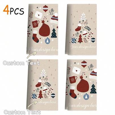 4 Pieces Of Christmas Custom-Made Hand Towels, Kitchen Christmas Dish Towels, Bathroom Christmas Hand Towels, Kitchen And Bathroom Decorations, Christmas Holiday Home Decorations, Christmas Wrap Trees, Gift Patterns Brought By Santa Claus, Holiday Gifts